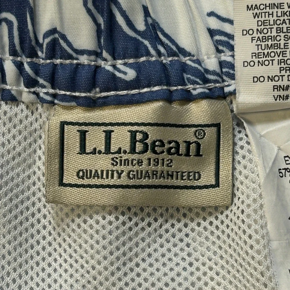 LL Bean Swim Trunks Mens L Blue Marlin Fish Print Mesh Lined Board Shorts 286405